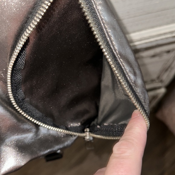 NWOT Rebecca minkoff gray metallic leather backpack so cute silver hardware main image 9
